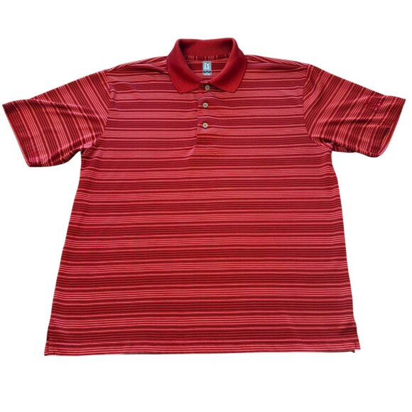 PGA Tour Mens SIze M Striped Red Polo Shirt Short Sleeve Golf Apparel - Picture 1 of 8